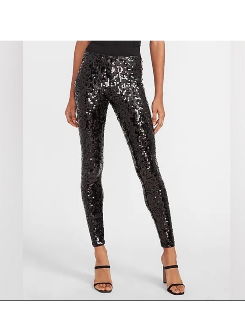 Express Women’s Size Medium Black & Silver Sequin Stretch Leggings NEW